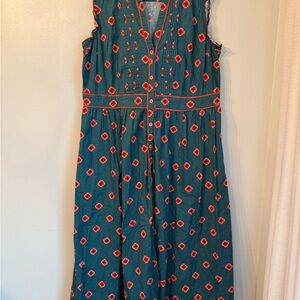 eShakti Teal Maxi Dress with Red Floral Western Pattern